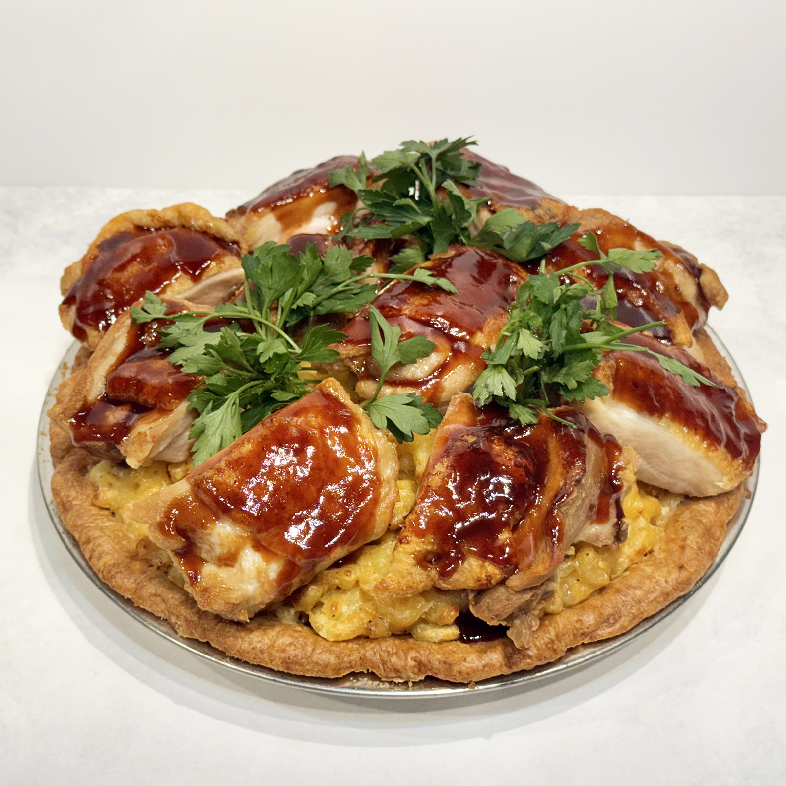 4th of July BBQ Chicken and Mac & Cheese Pie