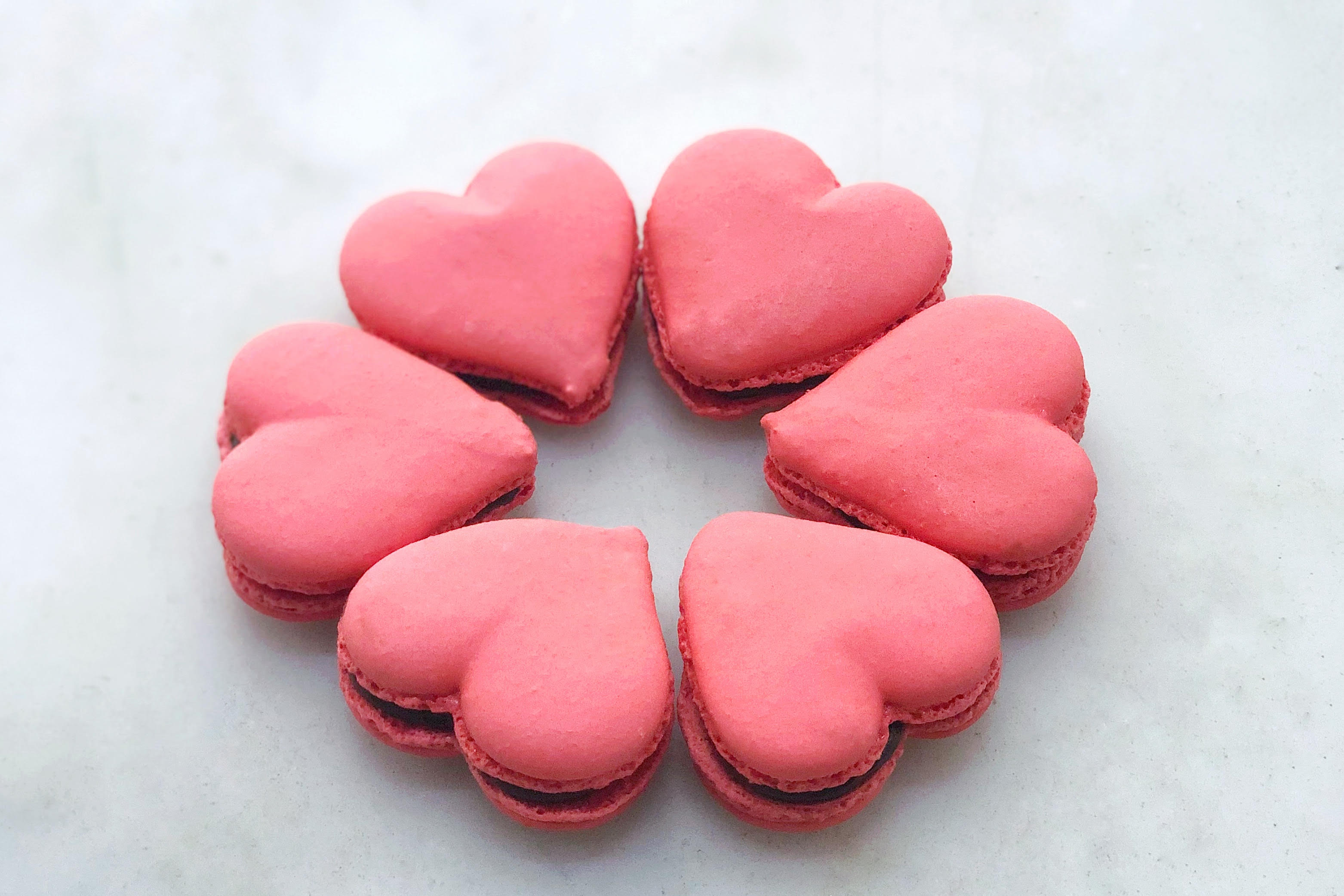 6pc Raspberry Chambord Heart Macarons